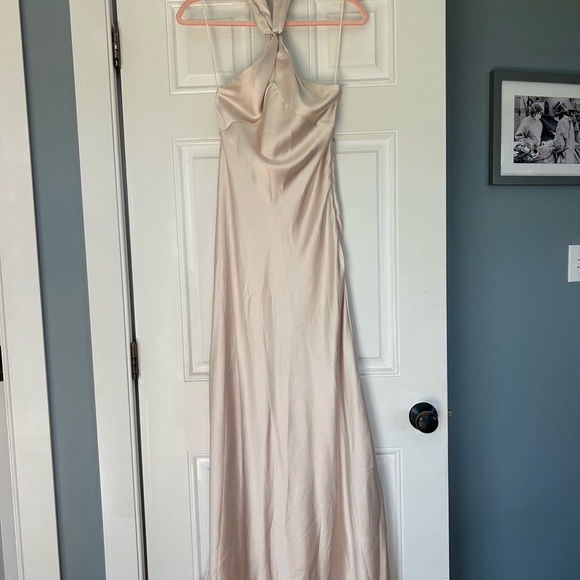 Bhldn Selma Halter-Neck Satin Maxi Dress | Color: Cream/Tan | Size: Xs | Rachel12936's Closet